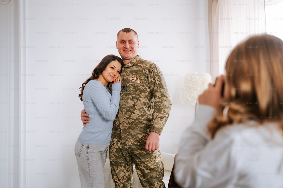 Military service member with family at home